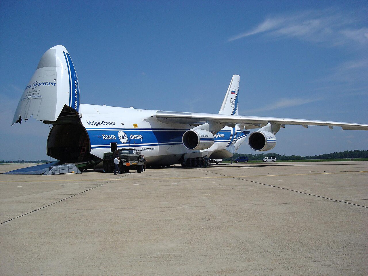 Antonov An-124 massive cargo aircraft prepared for logistics transport